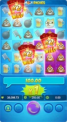 Emoji Riches · Verifikasi nilai taruhan dan saldo yang tertera di bilah status tengah.